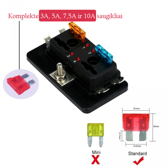 Vaizdas 4 x ATO/ATC saugiklio laikiklis su LED indikacija                                                                                                     