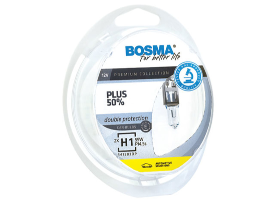 Изображение Bosma lempuciu komplektas H1, P14.5s, 55W, optiplus +50%                                                                                              