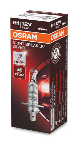 Изображение Osram lemputes SILVER +100%, H1, 55W 64150NBS                                                                                                         