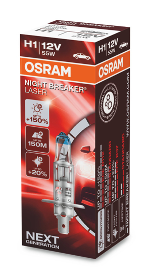 Изображение Osram lemputes Night Breaker Laser,+150%, H1, 55W, 1vnt.O64150NL                                                                                      