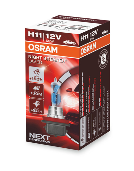 Изображение Osram lemputes Night Breaker Laser,+150%, H11, 55W, 1vnt 64211NL                                                                                      