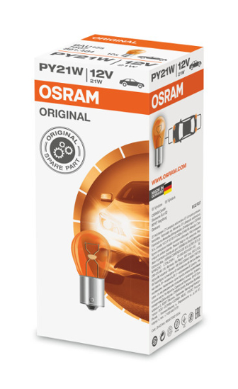 Picture of Osram lempute, PY21W, 21W, BAU15s, oranzine 7507                                                                                                      