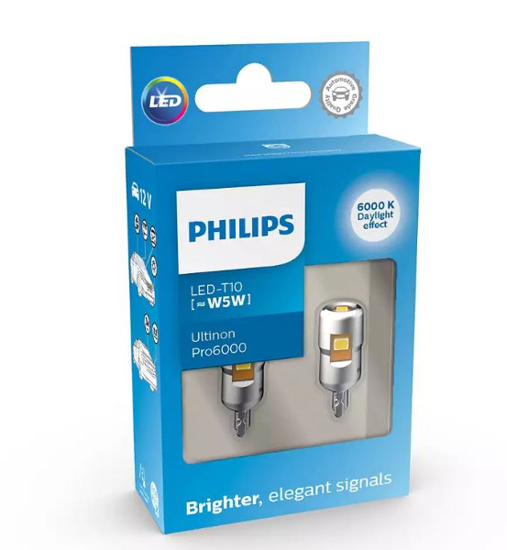 Изображение Philips Ultinon Pro 6000 LED lemputes, W5W T10 W2.1x9.5d 12V Balta 11961CU60X2                                                                        